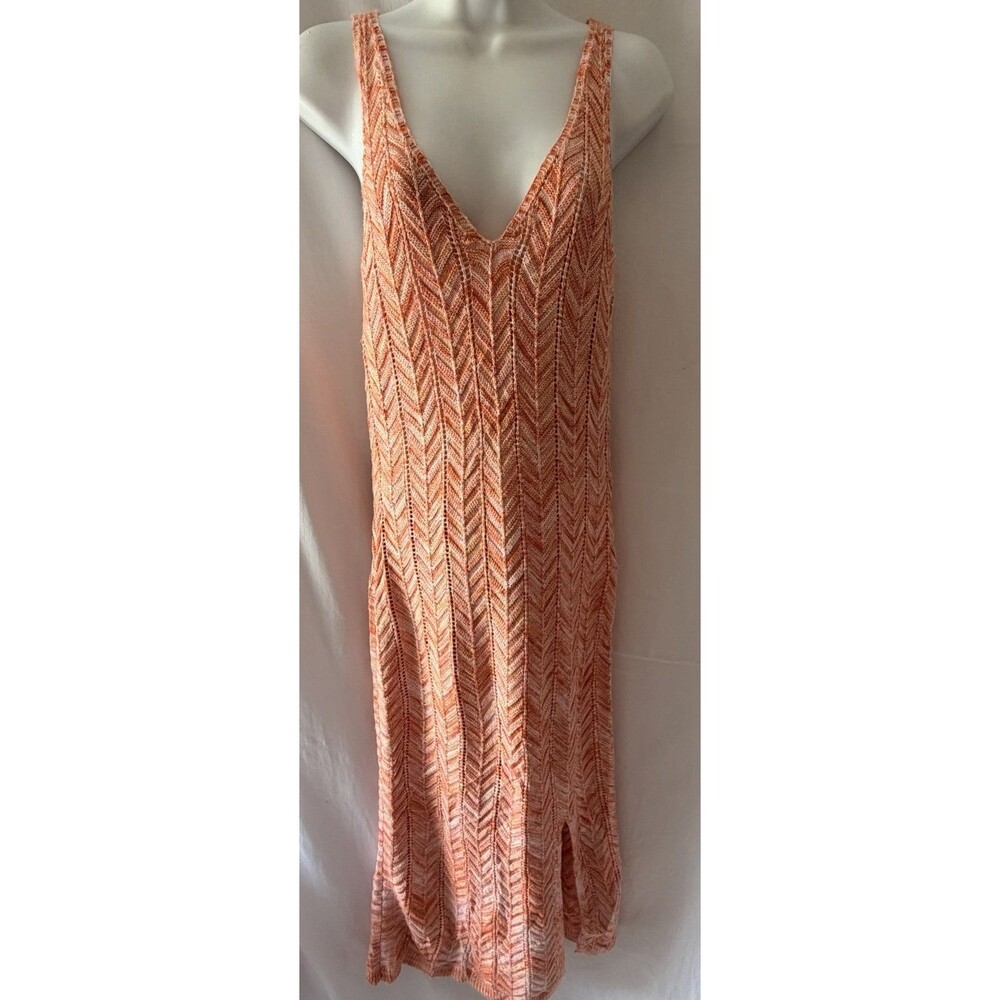 Madden NYC Women’s M Pink Crochet Knit V-Neck Midi Dress Space Dye